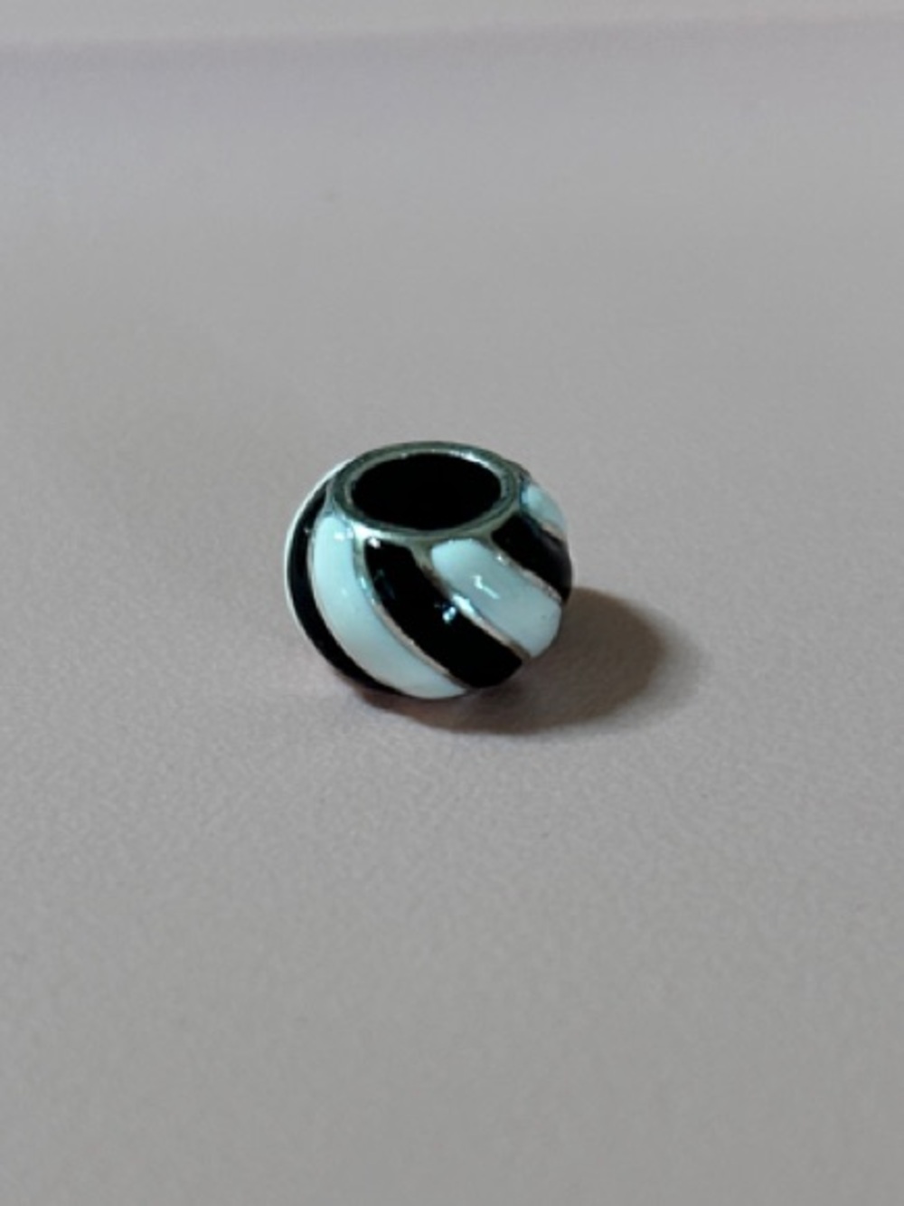 Brighton Black and White Striped Enamel Bead 0134